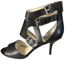Michael Michael Kors Black Lucinda Open Toe Sandals Heels Leather